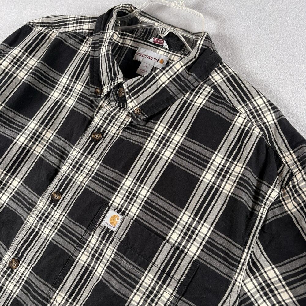 Carhartt Men's 2XL Relaxed Fit Black Plaid Short Sleeve Button Up Shirt